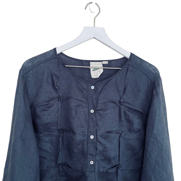 Nurture 100% Linen Dark Navy PinTuck Style Long Sleeve Tunic Blouse Size XL - Picture 2 of 6